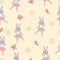 Cute bunny ballerinas seamless pattern.