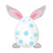 Cute bunny behind dotted egg kawaii cartoon vector character