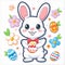 cute bunny celebrate ester with coloring egg