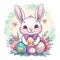 cute bunny celebrate ester with coloring egg