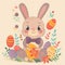 cute bunny celebrate ester with coloring egg