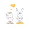 Cute bunny couple romantic date vector illustration card template.