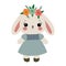 Cute bunny doll cartoon vector illustration isolated on a white background.