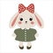 Cute bunny doll cartoon vector illustration isolated on a white background.