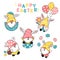 Cute Bunny ears Gnome Happy Easter pastel cartoon doodle illustration clip art collection