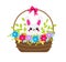 Cute Bunny in flowers. Rabbit sitting in basket