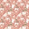 Cute bunny hand drawn with sweet peach pastel fruit seamless pattern.