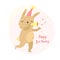 Cute bunny happy birthday. festive mood. cute fluffy animal