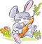Cute bunny holding carrot. Vector