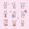 Cute Bunny Kawaii Character Sticker Set. Rabbit with Anime Face Various Emoji Drawing for Doodle. Comic Animal Love