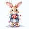 Cute bunny rabbit heart hare, watercolor illustration for valentines day card or print