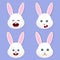 Cute bunny rabbit mascot with various kinds of expressions set collection