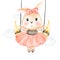 Cute bunny sitting on the moon swing watercolor illustration