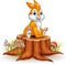 Cute bunny sitting on tree stump