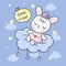 Cute bunny sleep cartoon, rabbit vector bed time sweet dream on cloudKawaii animal: Series Girly doodles sweet pet zoo