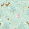 Cute bunny on spring forest seamless pattern,springtime with cute animals on pastel background