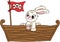 Cute bunny in wooden boat with pirate flag