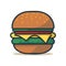 Cute burger. Image of a cheeseburger. Appetizing hamburger in flat style