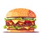 Cute burger. Image of a cheeseburger. Appetizing hamburger in flat style