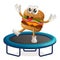 Cute burger mascot design playing trampoline game