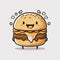 Cute burger mascot design waving hand. Burger cartoon mascot character design. Delicious food with cheese, vegetables and meat.