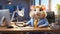 Cute business cartoon workplace hamster career sitting professional design