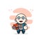 Cute businessman character wearing librarian costume