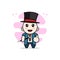 Cute businessman character wearing magician costume