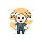 Cute businessman character wearing singer costume