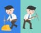 Cute Businessman or manager with pick axe in two mode, full of e