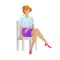 Cute businesswoman sitting on chair. Female assistant, isolated on white. Young women in elegant office clothes sits