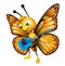 cute Butterfly cartoon character with guitar