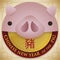Cute Button with Pig Head for Chinese New Year, Vector Illustration