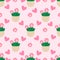 Cute cacti, flowerpots. Seamless pattern with cute cacti. Nature,spring.