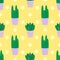 Cute cacti, flowerpots. Seamless pattern with cute cacti. Nature,spring. Cute illustration.