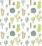 Cute cacti pattern, seamless vector illustration