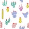 Cute cacti seamless pattern. Succulents background in Scandinavian style