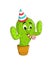 Cute cactus mascot in a party hat holding.