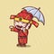 cute caishen god with umbrella