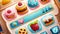 Cute cake icons, buttons, and assets for a match 3 game interface. Modern cartoon illustration of a match three mobile