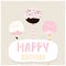 Cute cake pops with happy birthday wish. Greeting card template. Creative happy birthday background. Vector Illustration.