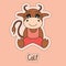 Cute calf, bull, cow, buffalo, ox, cartoon sticker, funny animal