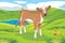 Cute calf on a landscape background