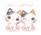 Cute Calico Cats lover cartoon Watercolor illustration Banner, Kawaii Playful Kitty Art