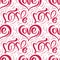 Cute calligraphy hearts seamless vector pattern with flourish swirl. Love Valentine poster background. Hand drawn