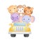 Cute camel, hippo, monkey, tiger and elephant travel in car. Graphic element for childrens book, album, postcard or mobile game.