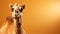 Cute camel smiling, looking at camera in African sunset generated by AI