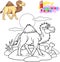 cute camel is walking in the desert, coloring book