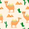 Cute camels with cactus seamless pattern. Good for fabric, textile. Vector elements