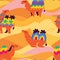 Cute camels in the sand seamless pattern. Flat design